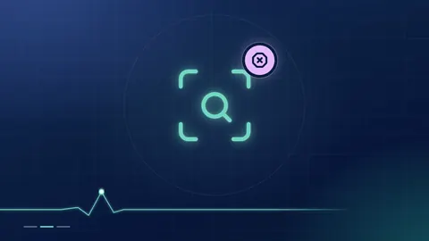 A mint scanner outline with a lilac stop badge on a dark navy ground.
