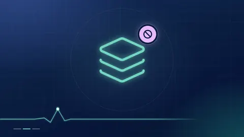 A mint stack-of-layers outline with a lilac no-entry badge on a dark navy ground.