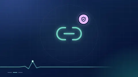 A mint chain-link outline with a lilac shield badge on a dark navy ground.