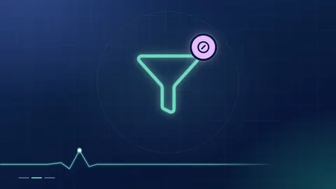 A mint funnel outline with a lilac no-entry badge on a dark navy ground.