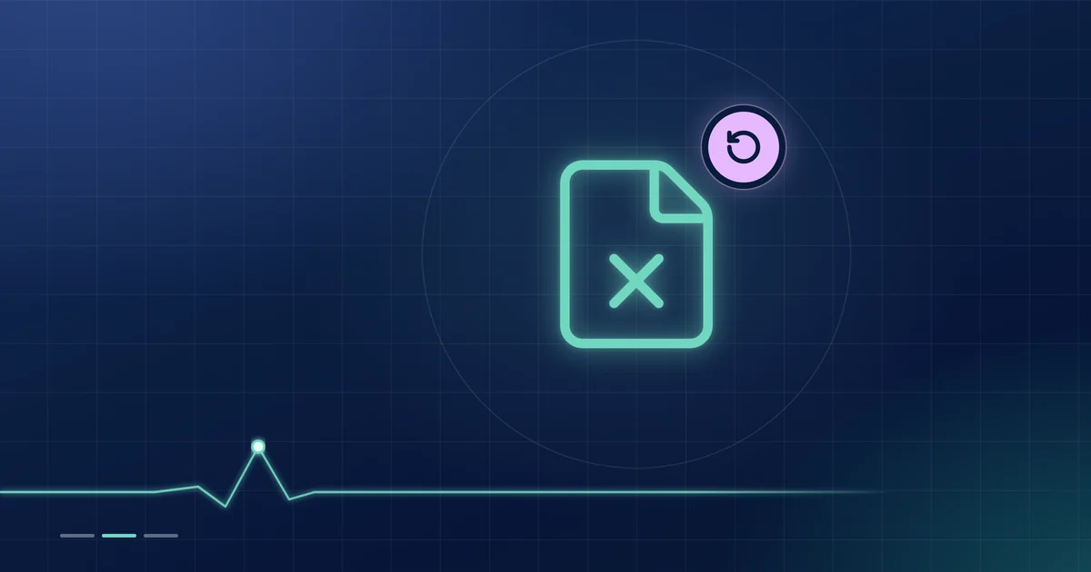 A mint document outline with a cross, beside a lilac re-appeal arrow badge, on a dark navy ground.