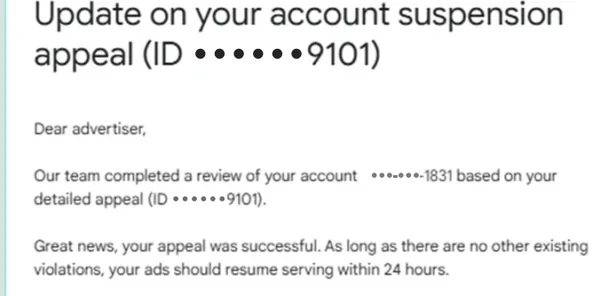 Google email: Circumventing Systems: appeal successful