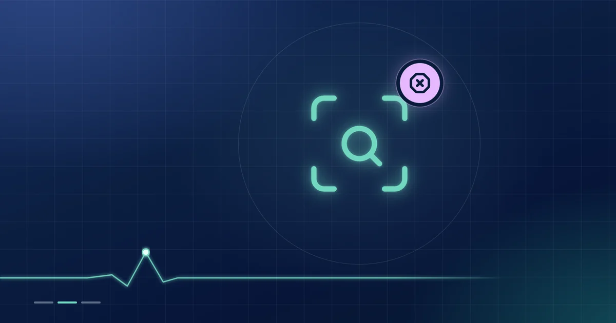 A mint scanner outline with a lilac stop badge on a dark navy ground.