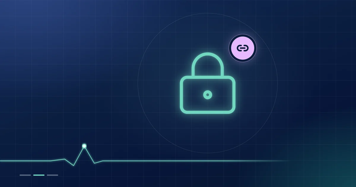 A mint padlock outline with a lilac chain-link badge on a dark navy ground.
