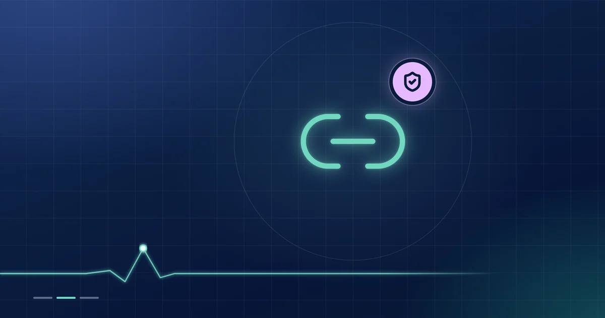 A mint chain-link outline with a lilac shield badge on a dark navy ground.