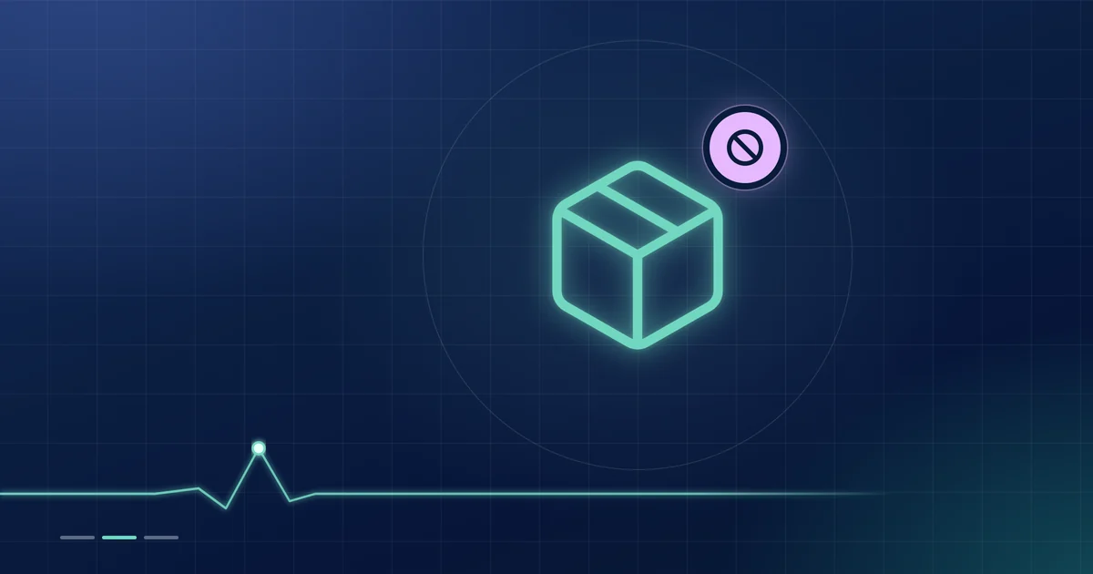 A mint parcel outline with a lilac no-entry badge on a dark navy ground.