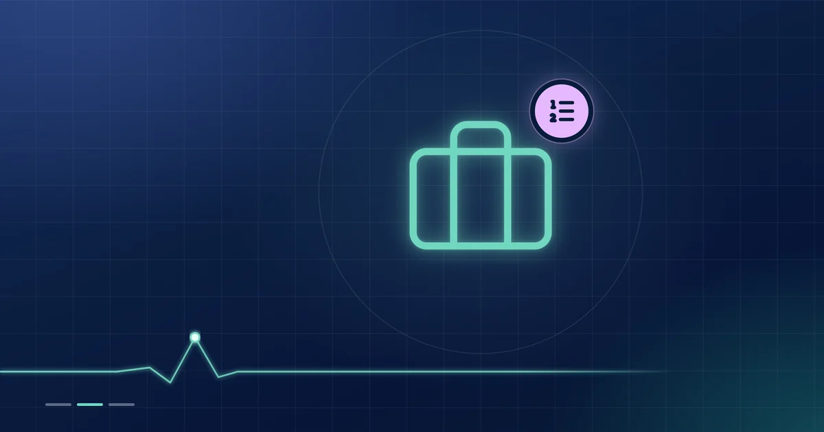 A mint briefcase outline with a lilac numbered-list badge on a dark navy ground.